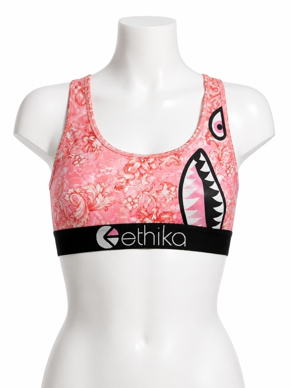 Ethika Pink Floral Shark Racerback Sports Bra – Size Medium